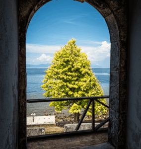 View of the Banda Sea from a colonial fort window on Banda Neira, once at the heart of the global spice trade.