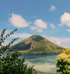 Volcanic peak rising from the Banda Sea, part of Indonesia’s Ring of Fire.