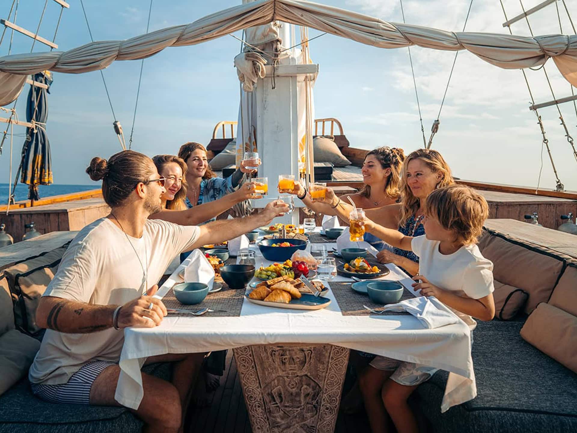 On Board 7 oracle-yacht-private-charter-deck-dining-luxury-experience